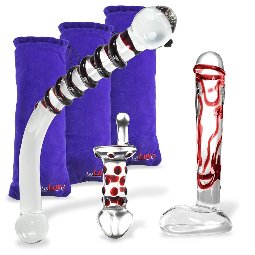 Amazon.com: LeLuv Pyrex Glass Dildo Sex Toys Kinky Couples BDSM Combo Red  Passion 3 Piece Gift Set with Premium Padded Pouches for Each : Health &  Household