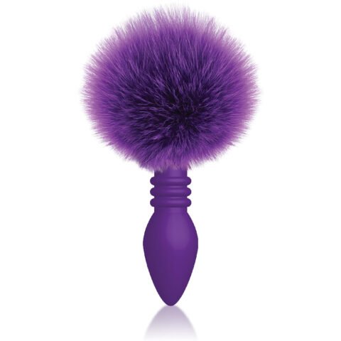 The 9's Cottontails Silicone Bunny Tail Butt Plug - Ribbed Purple