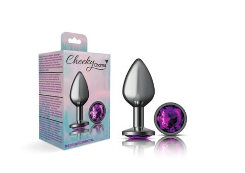 Purple Round Gem Gunmetal Metal Plug - Md